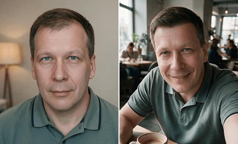 Korrektur von Tonsur und Mittelscheitel